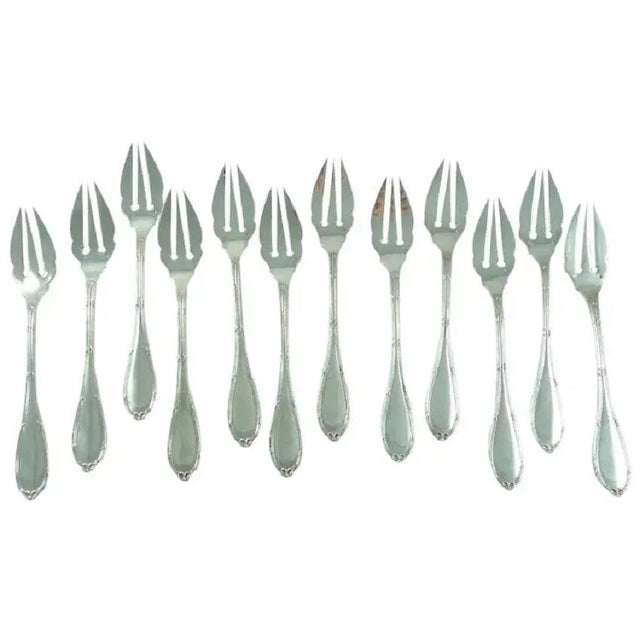 French Antique French Sterling Silver Fish Service for Twelve, Belle Epoque Era Flatware Set- 24 Pieces For Sale - Image 3 of 8