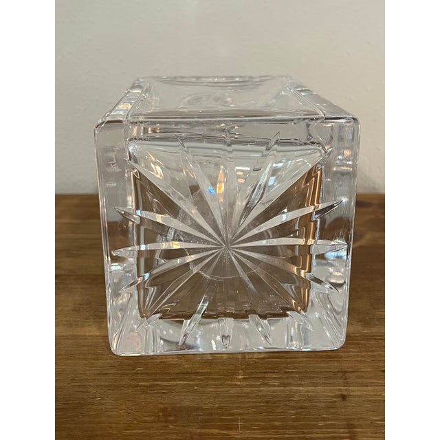 Vintage Bohemian Lead Crystal Square Decanter With Slab Stopper Mid-Century Barware For Sale - Image 9 of 9