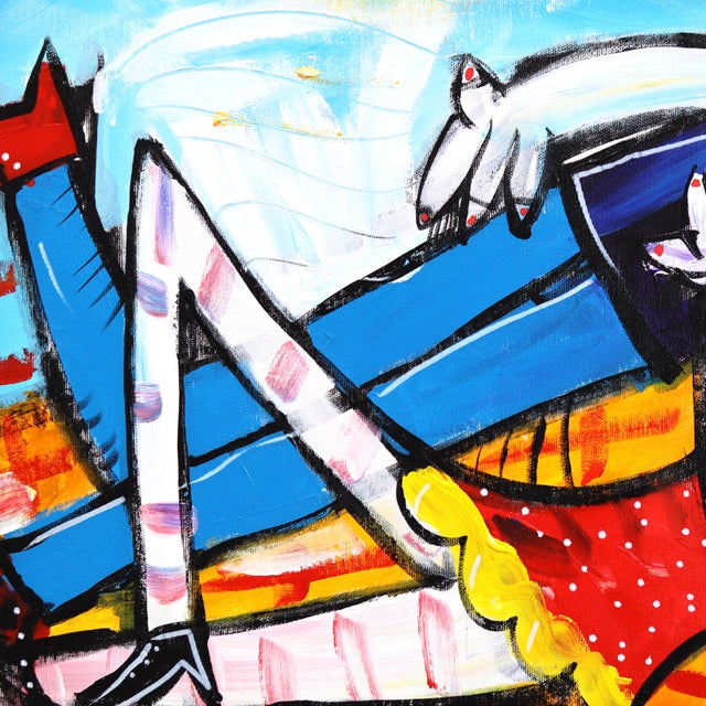 Bacio Con Vista Costiera Amalfitana - Original Amalfi Coast Cubist Figurative Mixed Media Acrylic Painting on Canvas For Sale - Image 4 of 9