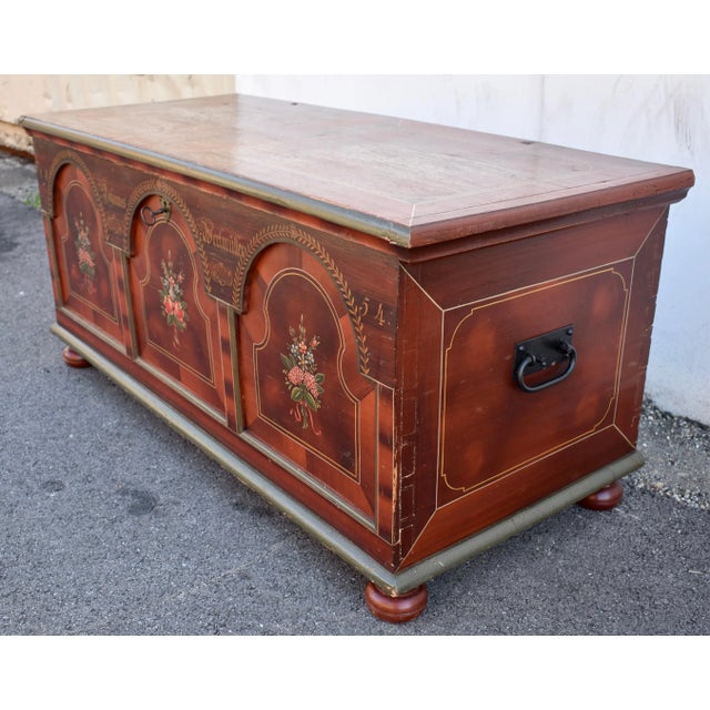 Mid 19th Century Mid 19th Century Pine Trunk or Blanket Chest in Original Decorative Paint For Sale - Image 5 of 12