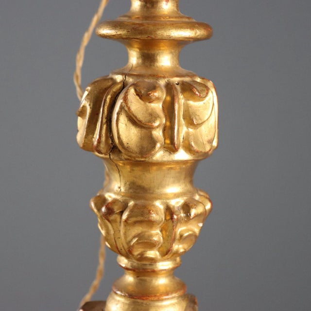 Antique Italian Candleholder in Carved Gilded Wood For Sale - Image 5 of 8