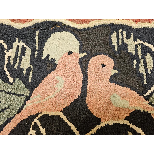 1900 - 1909 Vintage American Hand Hooked Rug, Folk Art, Two Lovebirds in a Tree Design, 2x3 For Sale - Image 5 of 17