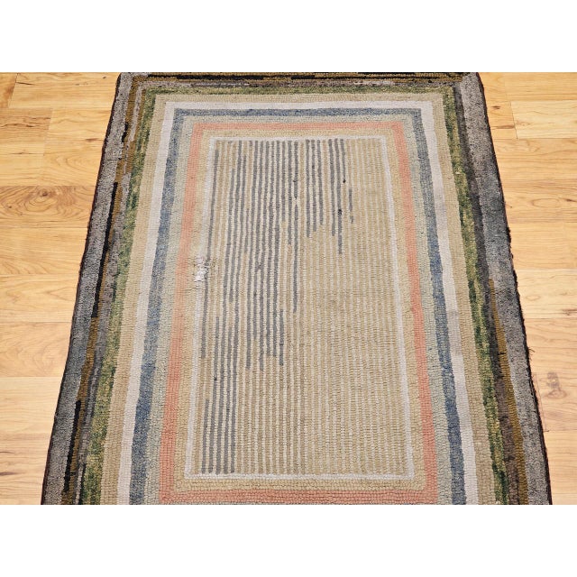 Antique American Hand Hooked Rug, Wool & Cotton, Multicolor Stripe, Folk Art, 2x4 For Sale - Image 4 of 9