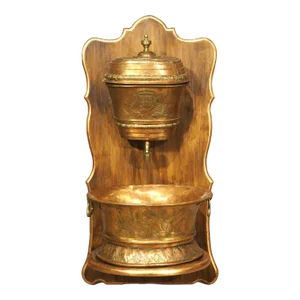 Circa 1800 French Copper Coat of Arms Lavabo With Wooden Mounting