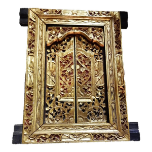 Old Large Hand Carved Gilt Wood Wall Hanging Window/Shrine 35.5" H