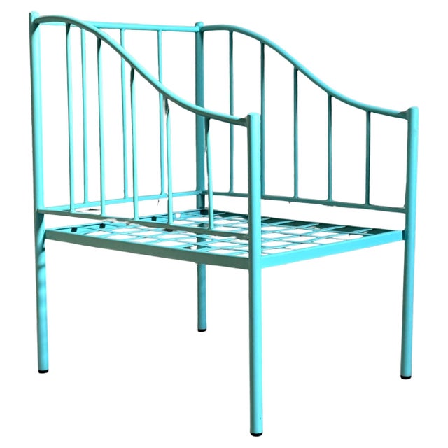 Wrought Iron Turquoise Lounge Chair for Outdoor with Grid Seat For Sale - Image 10 of 18