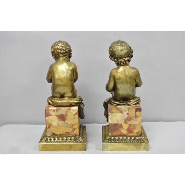 Antique French Louis XV Bronze Putti Children "Arts & Literature" Figures - Pair For Sale - Image 12 of 18