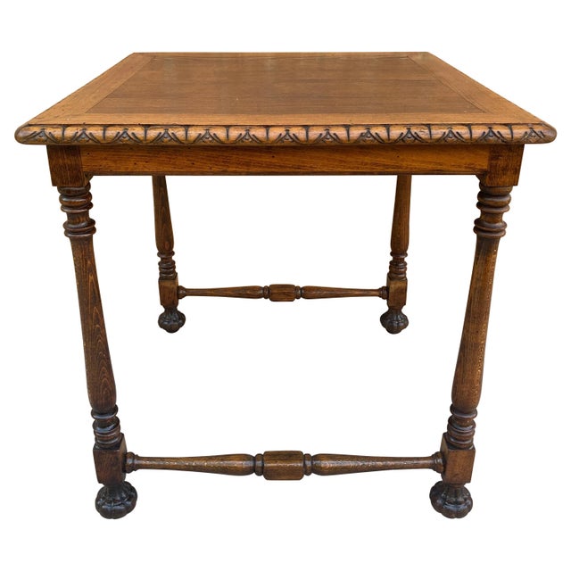 Mid 20th Century Carved Square Walnut Side Table Louis Philippe Style For Sale - Image 9 of 18
