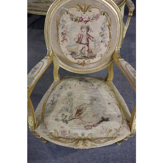 French Louis XVI Giltwood Five Piece Salon Parlor Set With Aubusson C. 1890s For Sale - Image 10 of 17