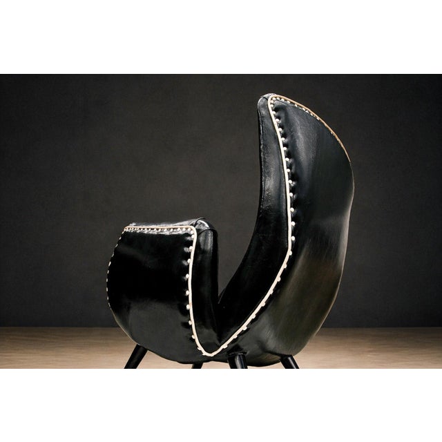 Wood Pair of Armchairs in & Faux Black Leather, Unknown, 1950s For Sale - Image 7 of 9