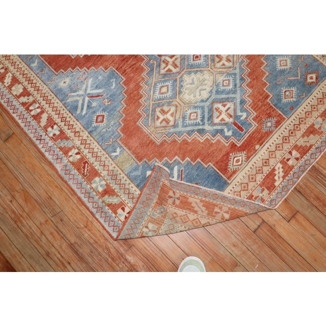 Red Vintage Zabihi Collection Caucasian Kazak Square Accent Size Rug - 4'3" x 5'1" For Sale - Image 8 of 9