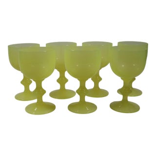 1930s Rare French Yellow Opaline Wine Glasses Attributed to Portieux Vallerysthal - Set of 7 For Sale