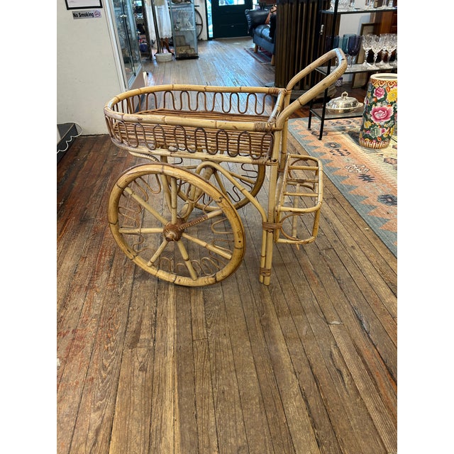 Midcentury Modern Rattan Bamboo & Wicker Bar Cart For Sale - Image 16 of 17