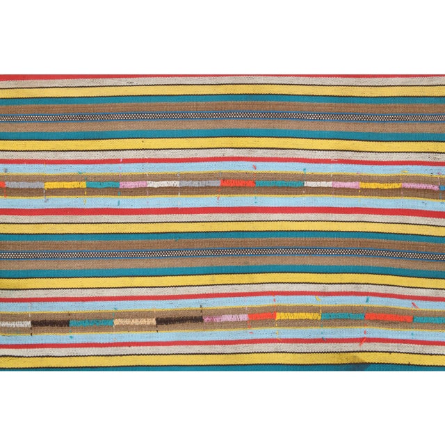 Vintage Turkish Oushak Handmade Wool Cotton Green Kilim Area Rug For Sale - Image 9 of 11