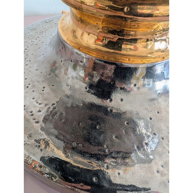 Large Mid-Century Modern Gold and Silver Glazed Terracotta Lamp by Studio 4, 1960s For Sale - Image 10 of 13