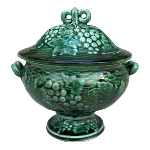 French Green Majolica Tureen With Grapes Circa 1890