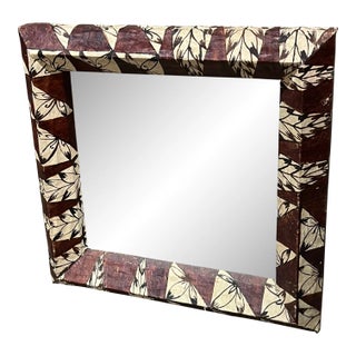 1950s Mirror Framed in Tonga Tapa Cloth For Sale