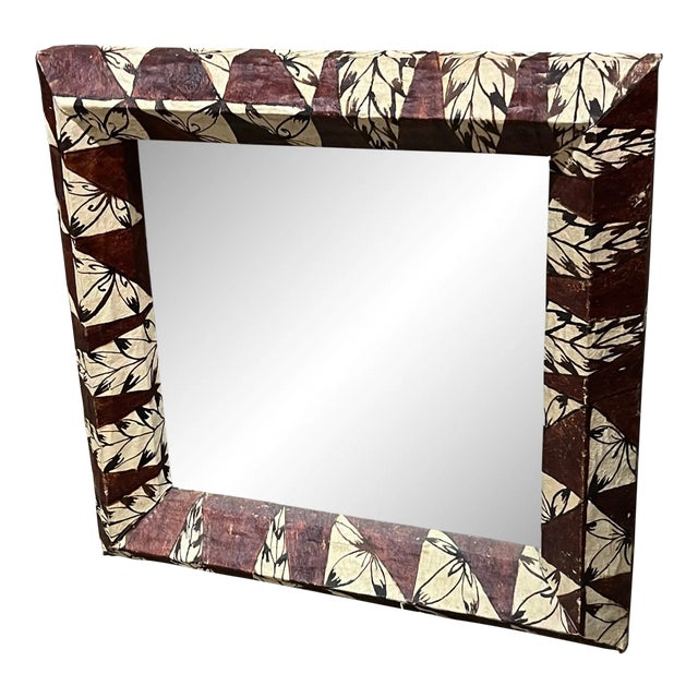 1950s Mirror Framed in Tonga Tapa Cloth For Sale