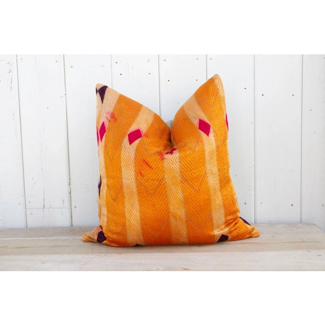 19th Century Orange Tango Silk Phulkari Pillow For Sale - Image 5 of 9