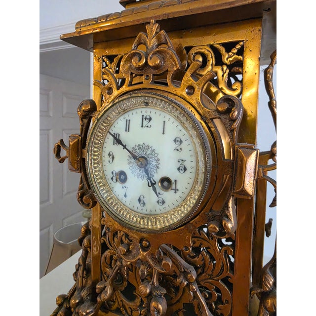 Art Deco Tiffany & Co Paris Gilded Bronze Mantle Clock For Sale - Image 3 of 12