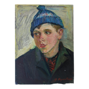 1980s Soviet Child Portrait, Original Oil Painting, Ukrainian Artist 35-26
