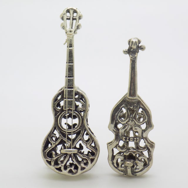 Vintage Italian Silver 800 Musical Duo Instruments Miniature with Guitar and Violin, 1980s For Sale - Image 9 of 9