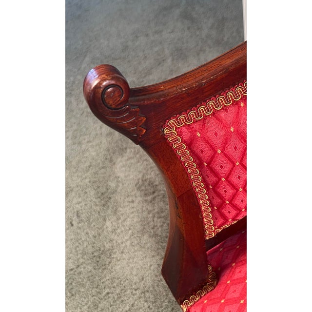 Red Edwardian Neoclassical Mahogany Parlor Settee, Circa 1900, Professionally Upholstered For Sale - Image 8 of 12
