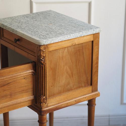Antique French Bedside Table with Marble and Porcelain Top, 1890s For Sale - Image 13 of 17