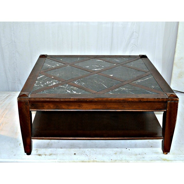 Vintage Solid Wood Coffee Table W/Marble Top | Chairish