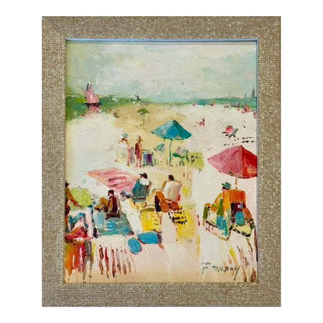Beach Scene in Pastels, Original Painting Framed by Tailroy For Sale