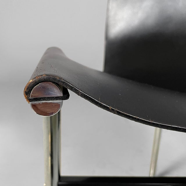 Black Italian Modern Leather T Chairs attributed to Katavolos, Littell and Kelley for ICF, 1960s, Set of 4 For Sale - Image 8 of 18