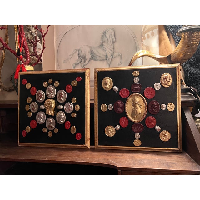 Ebony Pair of Venetian Baroque Style Gold & Silver Leaf Cameo Intaglio Classical Grand Tour Collection For Sale - Image 8 of 16