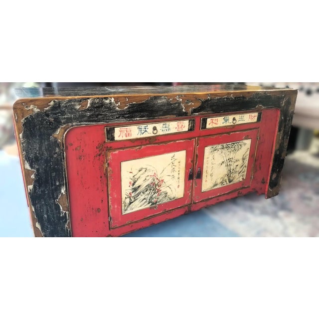 Wood Unique Antique Chinese Sideboard With Distressed Character - Chinoiserie Design For Sale - Image 7 of 14