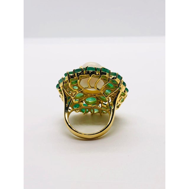 Bochic “Orient” Vintage Emeralds & Fire Opal Ring Set In 18K Gold & Silver For Sale - Image 4 of 10