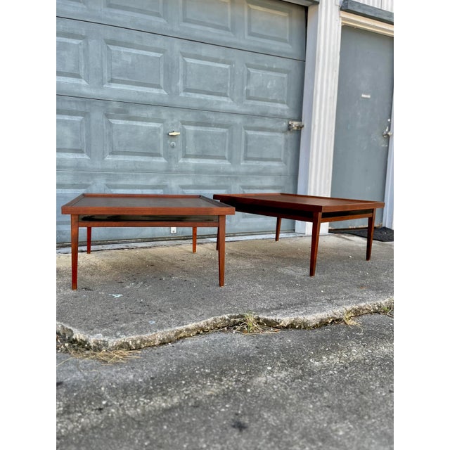 Pair of Mid Century Modern Square End Tables With Black Inset Apron in the Style of Jack Cartwright for Founders For Sale - Image 9 of 12
