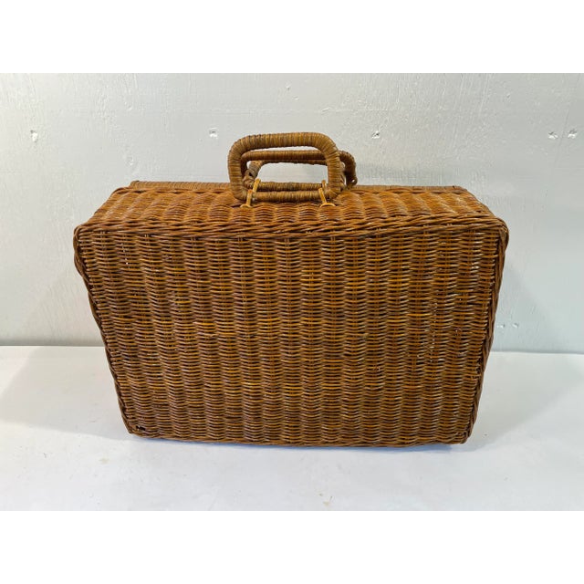 Brown Vintage Rounded Top Wicker Basket Carrying Case For Sale - Image 8 of 10