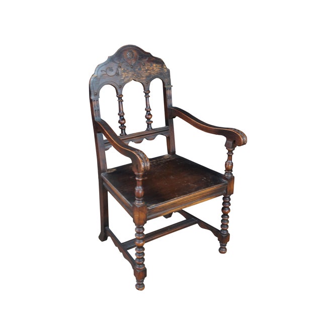 Gothic 6 Antique Jacobean Spanish Revival Oak Dining Chairs Gothic Arched Back For Sale - Image 3 of 15