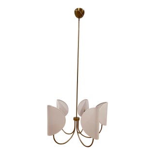 Contemporary 5 Light Chandelier With White Shades For Sale
