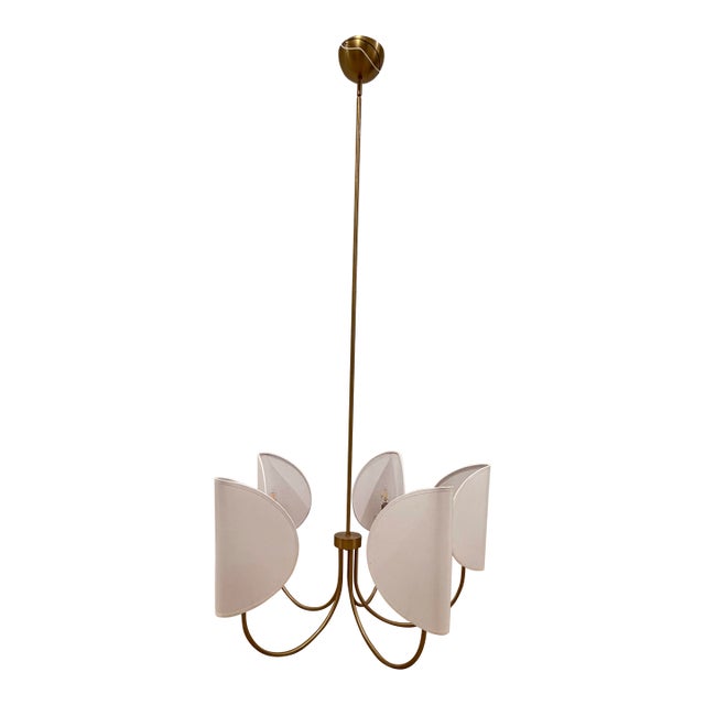 Contemporary 5 Light Chandelier With White Shades For Sale