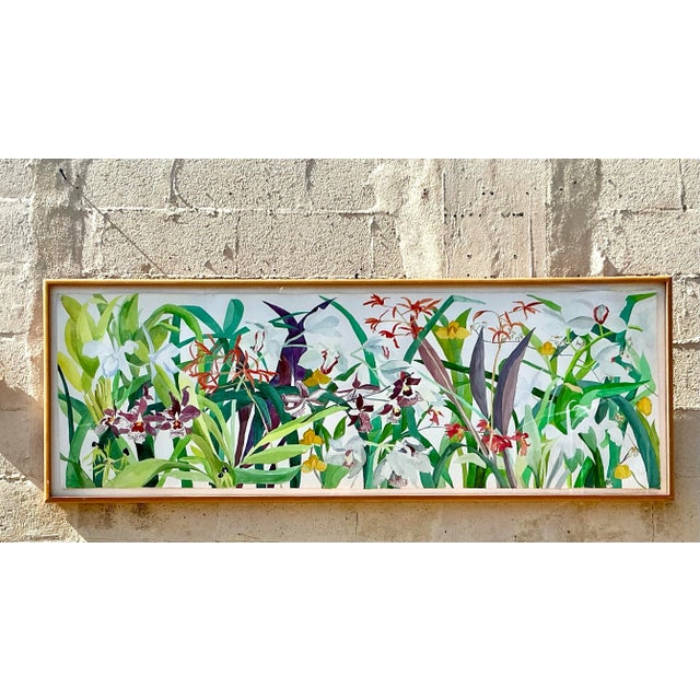 Vintage Regency 1984 Monumental Original Floral Watercolor on Paper For Sale - Image 4 of 12