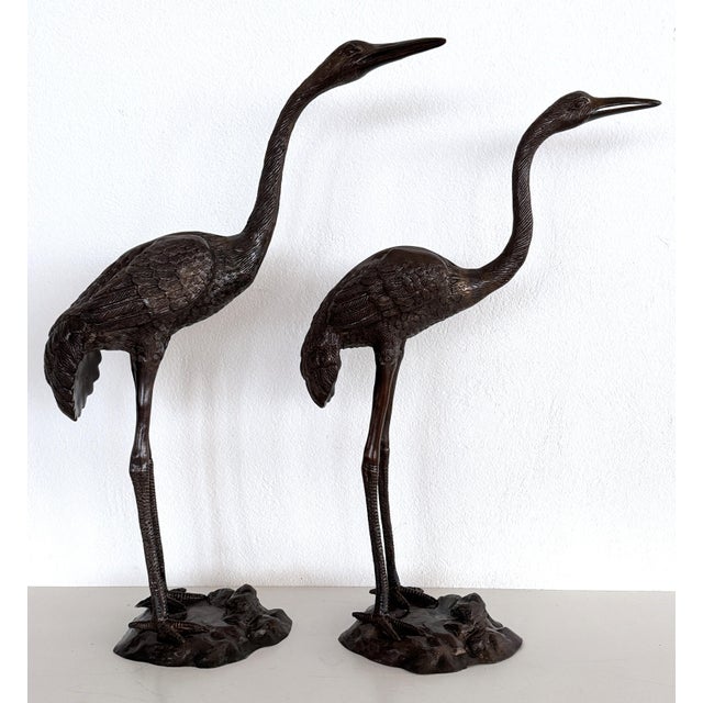 Large Burnished Brass Heron Sculptures, Italy, 1970, Set of 2 For Sale - Image 9 of 18