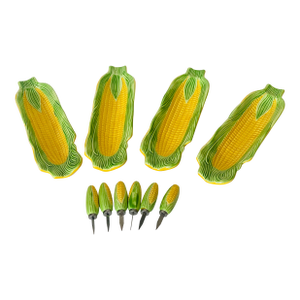 Vintage Corn on the Cob Majolica Dishes and Knives - Set of 10