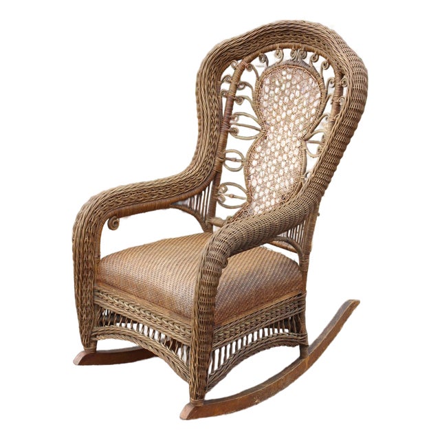 Antique Heywood Brothers & Company Wicker Rocking Chair For Sale