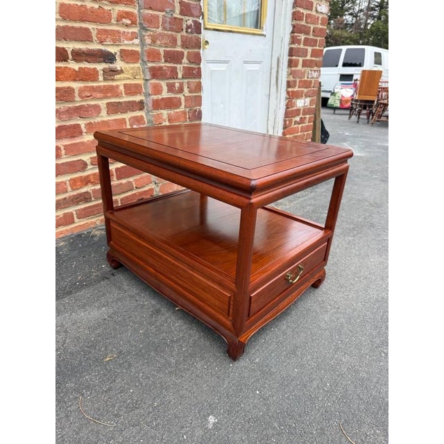 Brown Pair of Mid 20th Century Vintage Chinese Carved Rosewood 2 Tier Side Tables For Sale - Image 8 of 17
