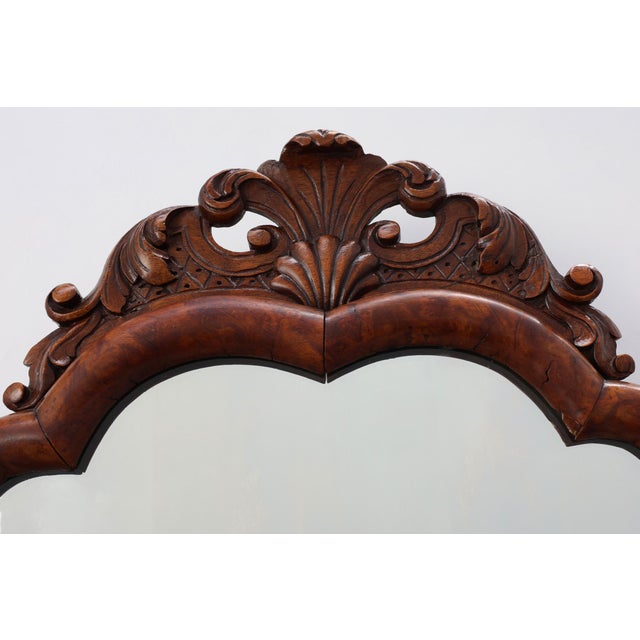 Louis XV Style Root Veneer Mirror with Scalloped Curved Frame and Oister Crest, 1800s For Sale - Image 4 of 11