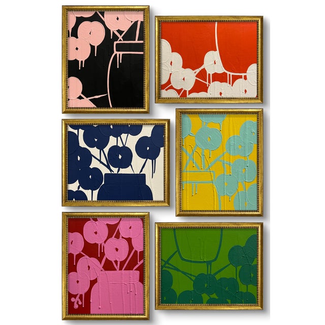 Abstract Ron Giusti Mini Orchid Still Life Blush Black Acrylic Painting For Sale - Image 3 of 6