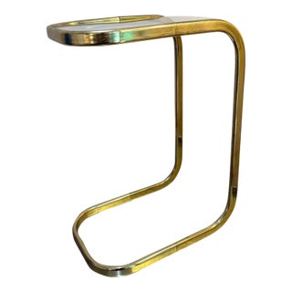 Milo Baughman Style Brass & Glass Side Table For Sale