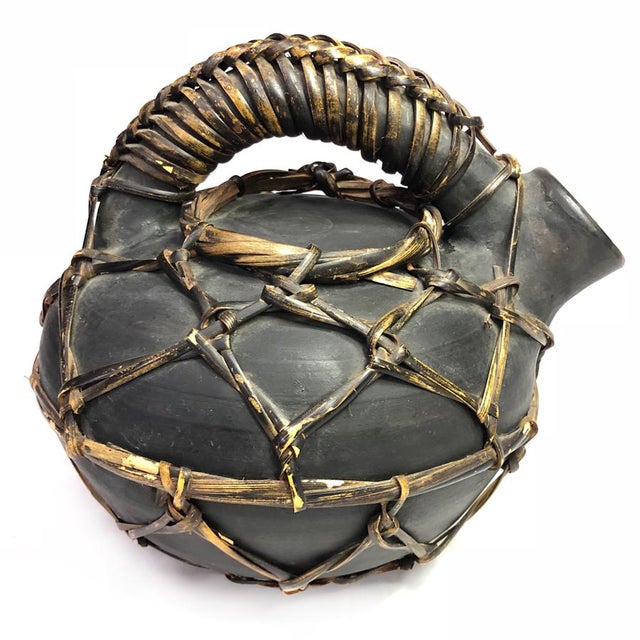 African Primitive African Tribe Earthenware Weaved Clay Water Pitcher For Sale - Image 3 of 12