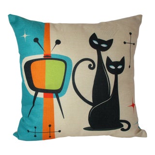 1990s Mid-Century Modern Style Pair of Cats Throw Pillow For Sale