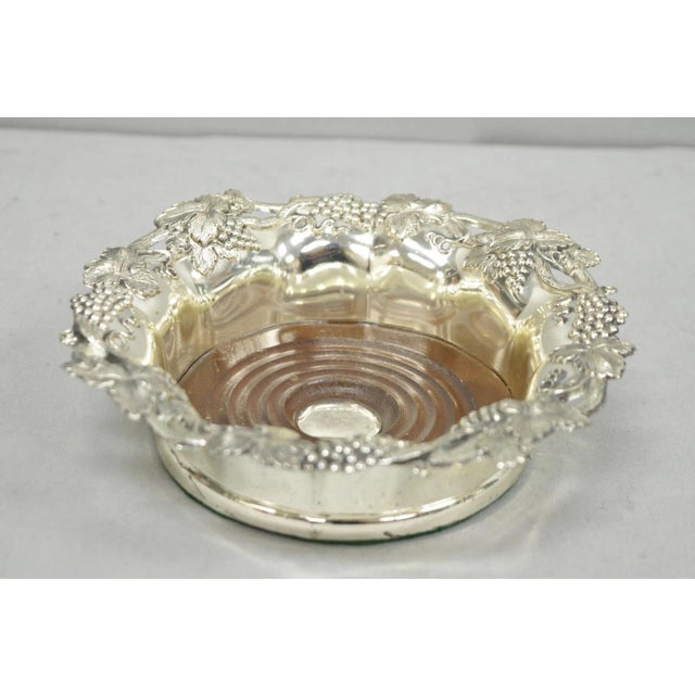 Vintage English Victorian Silver Plated Grapevine Repousse Wine Bottle Coaster For Sale - Image 11 of 11